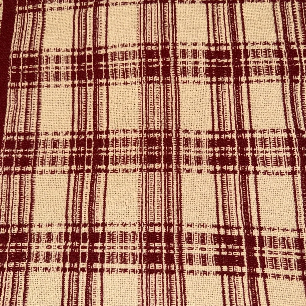 Crate Barrel table runner Red White Fringed House Tree Motif Belgian Cott 2 Side
